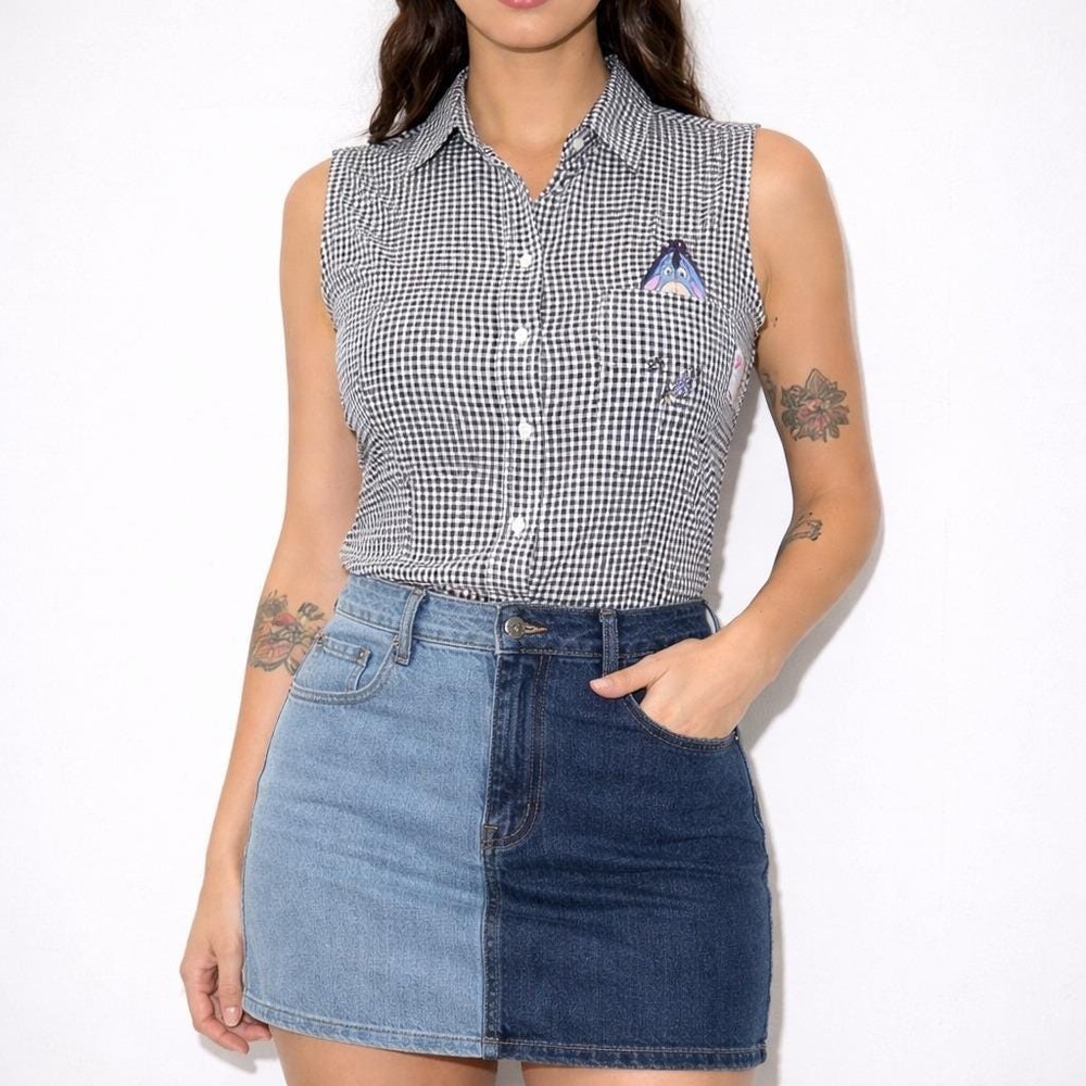 90s Vintage Disney Pooh Eeyore Gingham Sleeveless Shirt Womens S Cotton Top